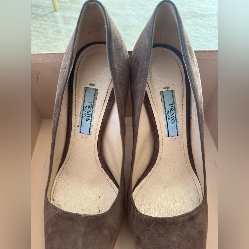 Prada Taupe Suede Platform Pumps Sz 36.5 - Picture 7 of 7